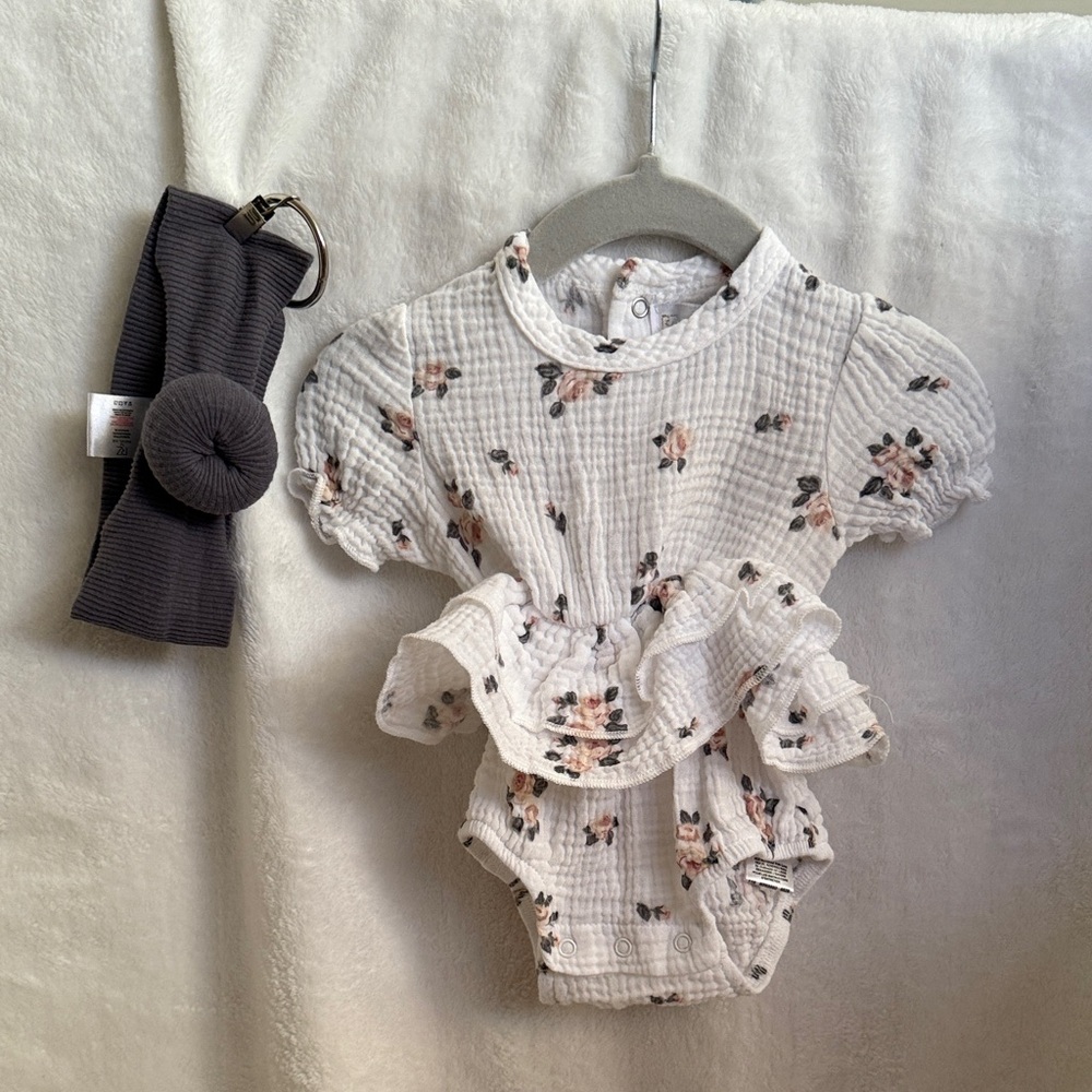 🎉5 for 🎉$20 (Baby)
Rachel Zoe Floral Romper and Headband Set - White and Grey